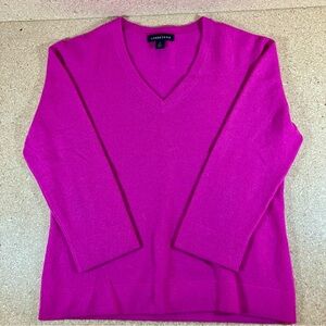 Lands End Sweater Womens XS Pink Cashmere V Neck 3/4 Sleeve Pullover Jumper